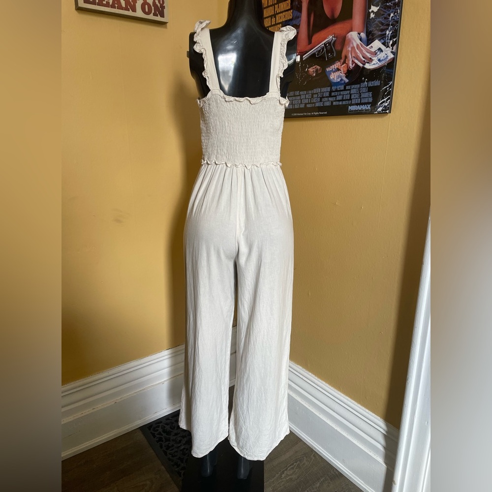 Women’s Blended Linen Smocked Wide-Leg Jumpsuit ( Small ) - Picture 4 of 4